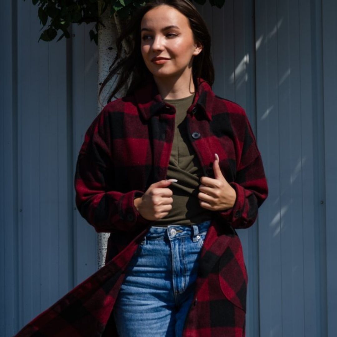 Red and black plaid shacket