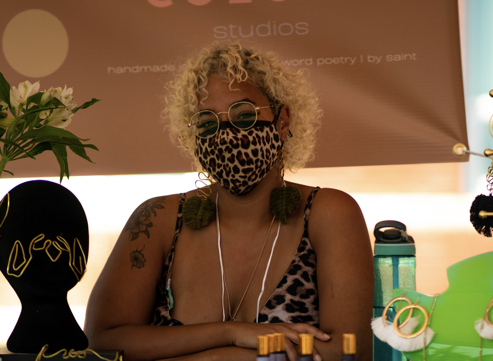 Photo of a woman wearing a leopard mask