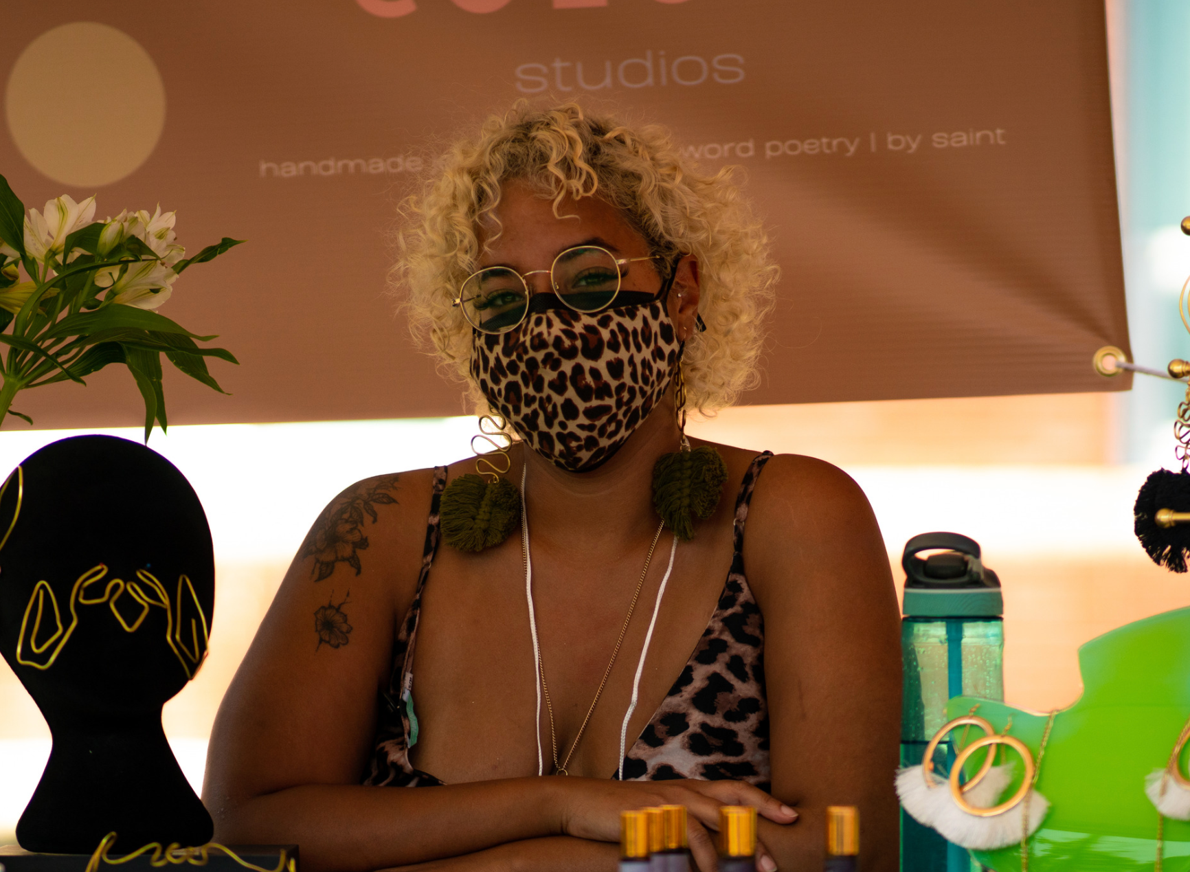 Photo of a woman wearing a leopard mask