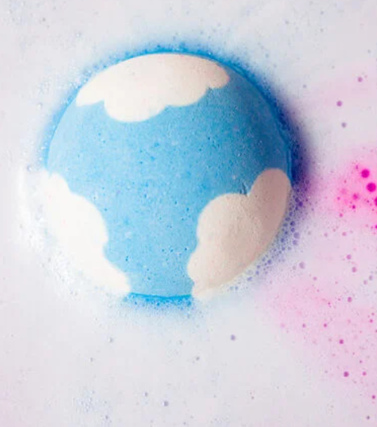 White and Blue bath bomb fizzing
