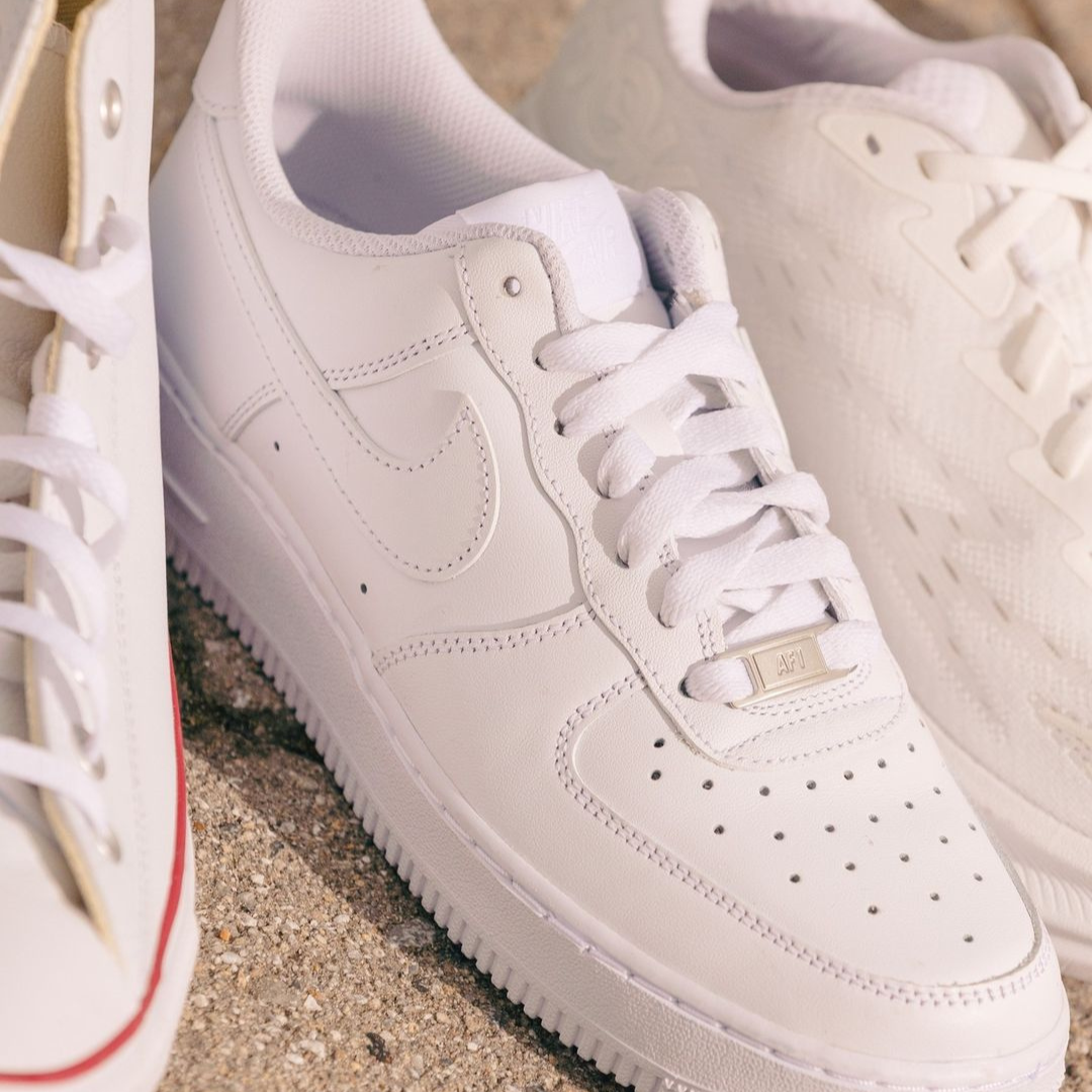 close-up image of white air force ones