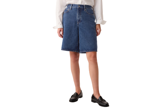 women's mid-rise blue denim shorts from Gap