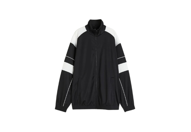 women's oversized track jacket in black with white pattern from H&M