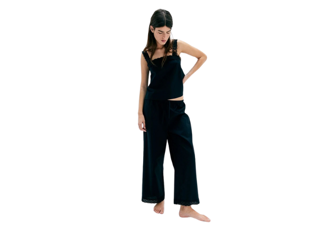 women's black tanktop and pants poplin pajama set from H&M