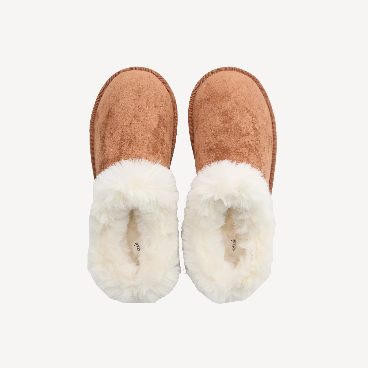 Sherpa lined slippers, white and camel coloured