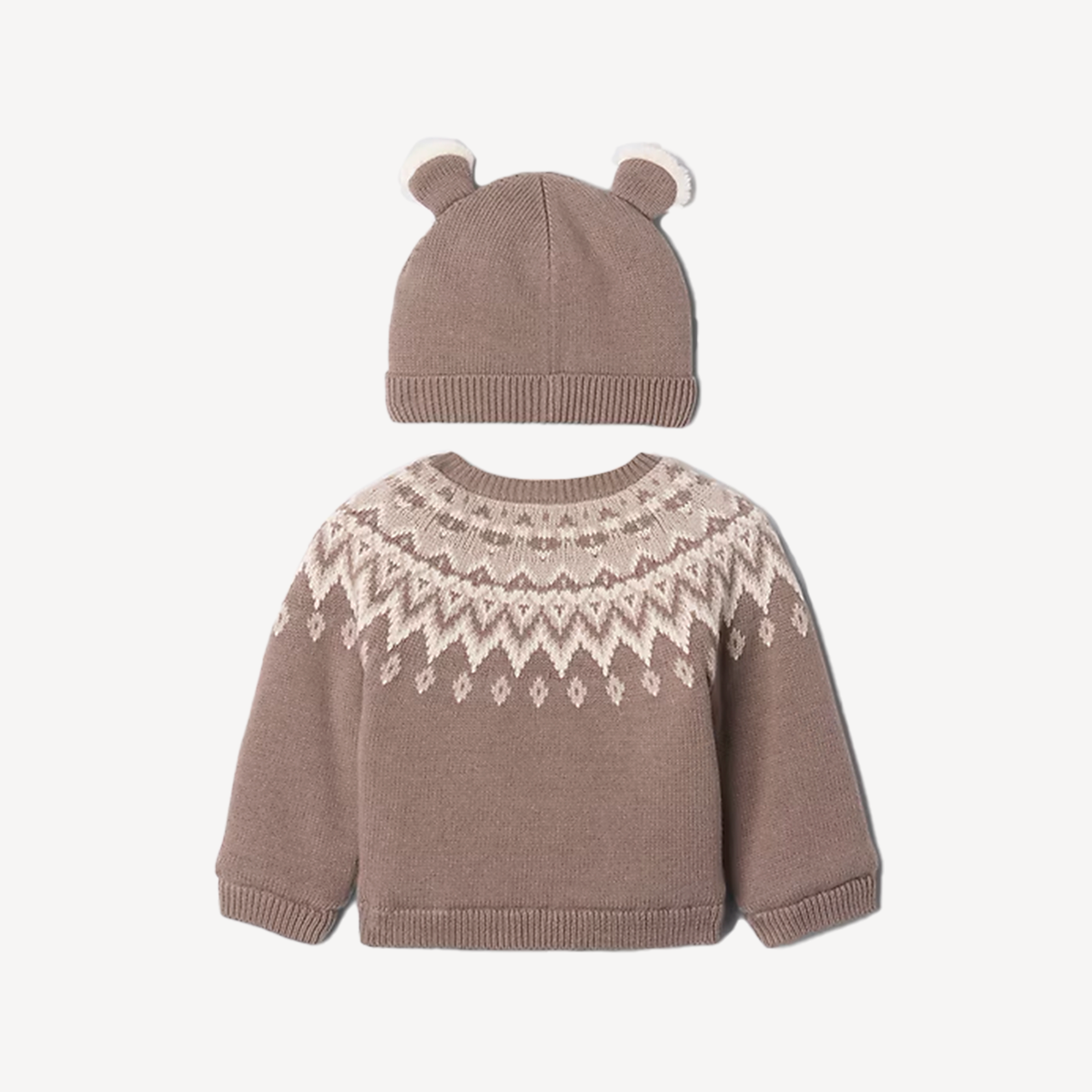 Brown baby sweater and hat with ears