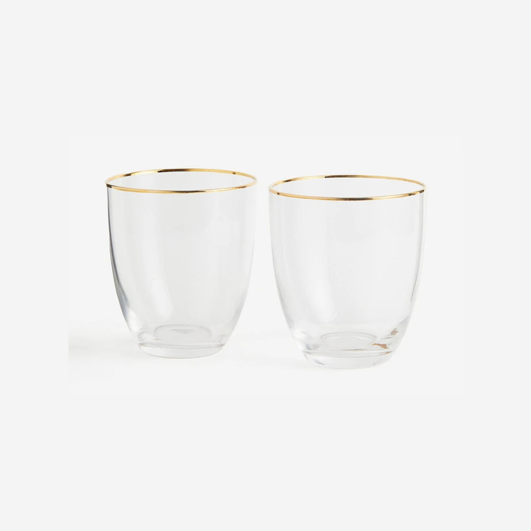 set of clear cups with gold trim from H&M