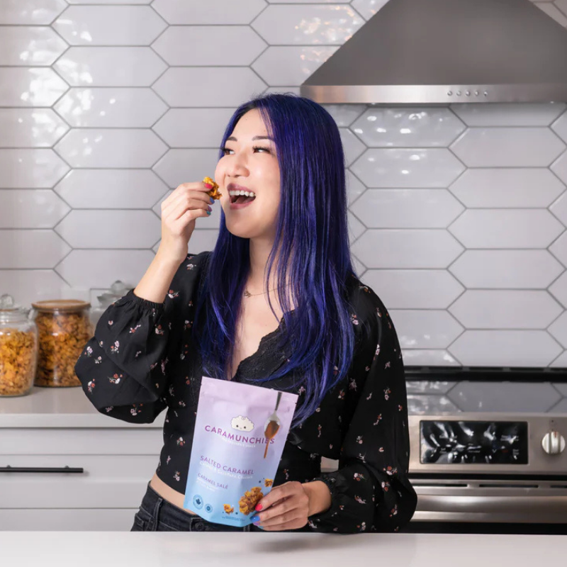 girl eating Caramunchies